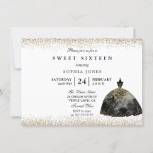 Black Dress Gold Glitzer Sweet 16 Einladung