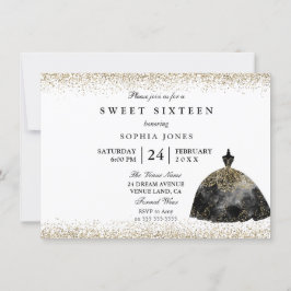 Black Dress Gold Glitzer Sweet 16 Einladung