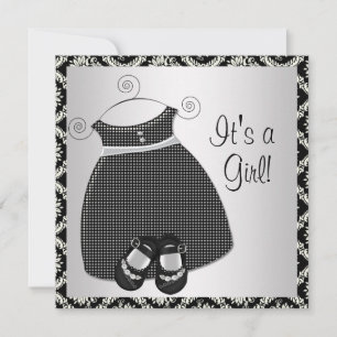 Black Dress Shoes Black Damask Baby Girl Dusche Einladung