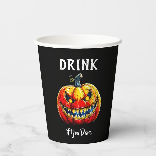Black Drink if you dare Halloween Smiling Pumpkin Pappbecher (Rückseite)