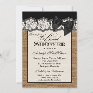 Black DRUCTED BOW Burlap Lace Brautparty laden Einladung