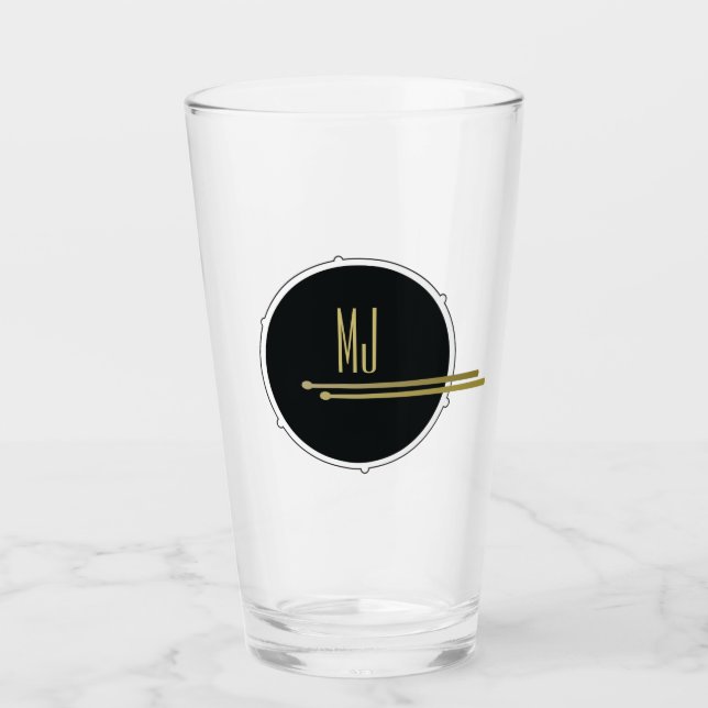 Black Drums Cool Moderne Musik Mit Monogramm Glas (Vorderseite)