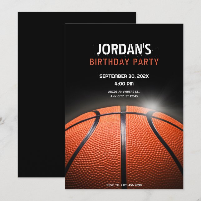 Black Dunkel Basketball Geburtstag Einladung (Vorne/Hinten)
