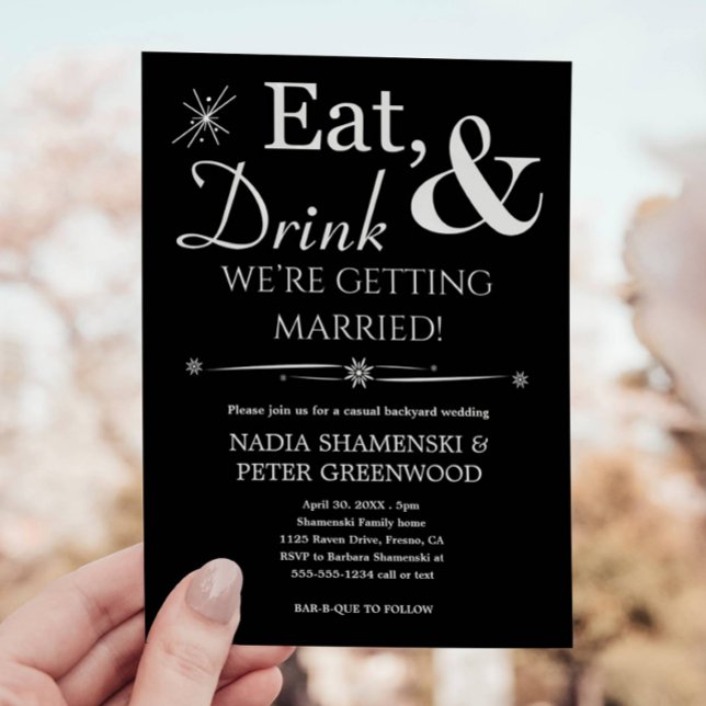 Black Eat Drink Erlangung einer geheirateten Hochz Einladung (Von Creator hochgeladen)