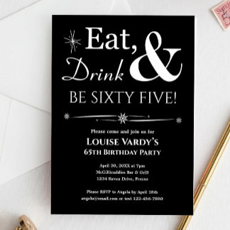 Black Eat Drink sein sechzig 5 65. Geburtstag Retr Einladung