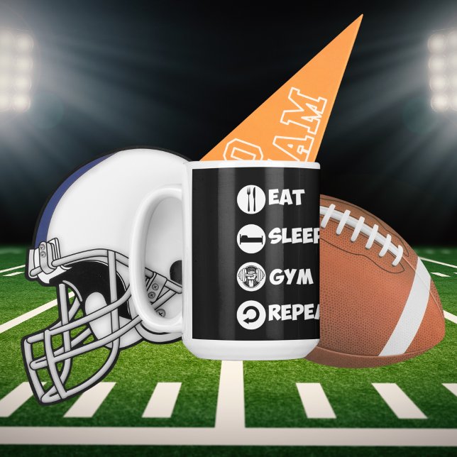 Black Eat Sleep Gym Wiederholungssymbol Tasse (Von Creator hochgeladen)