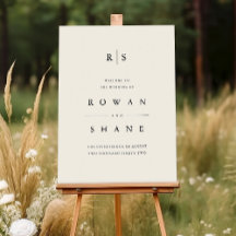 Black & Ecru Monogram Wedding Welcome Sign