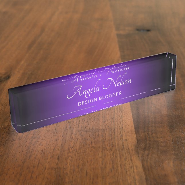 Black Edge Blue Violet Ombre Namensplakette (Seite)