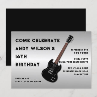 Black Electric Gitarre Teen Junge Geburtstag Einla Einladung