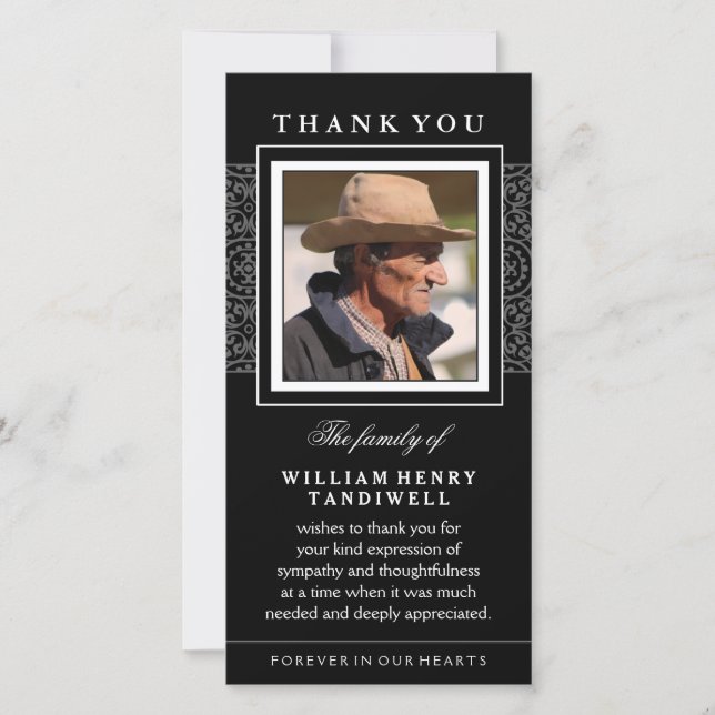 Black Elegance Vielen Dank Memorial Foto Card Dankeskarte (Vorderseite)