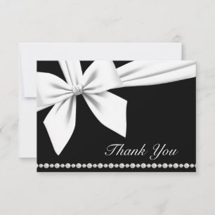 Black Elegant Bow & Pearl Fancy Carte de remerciem