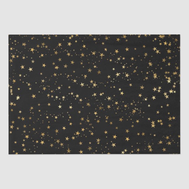 Black Elegant Celestial Starry Gold Stars Design Seidenpapier (Vorderseite)