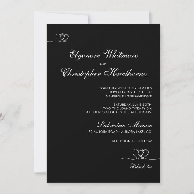 Black Elegant Chic Calligraphy Wedding Einladung (Vorderseite)