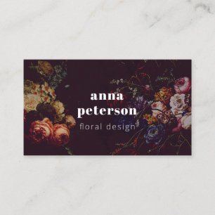 Black Elegant Chic Dark Floral Florist Visitenkarte
