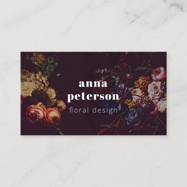 Black Elegant Chic Dark Floral Florist Visitenkarte (Vorderseite)