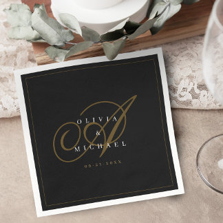 Black elegant classic calligraphy vintage wedding serviette