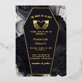 Black Elegant Coffin Gothic Halloween Hochzeit Folieneinladung