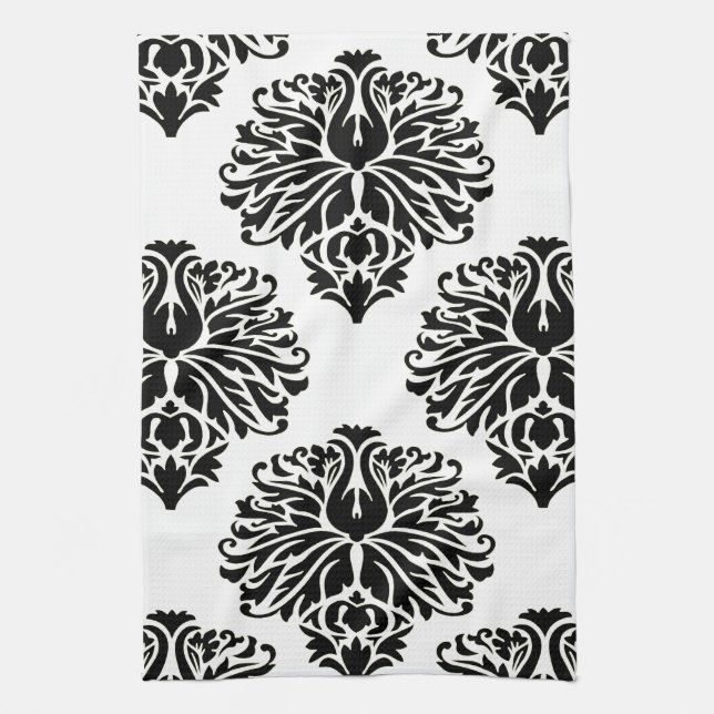 Black Elegant Damask Geschirrtuch (Vertikal)