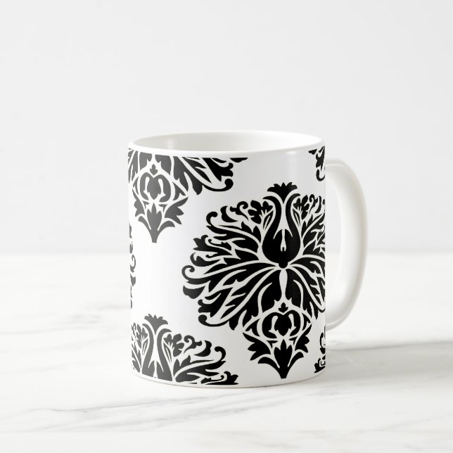 Black Elegant Damask Kaffeetasse (VorderseiteRechts)