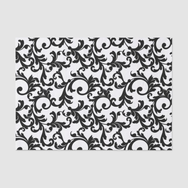 Black Elegant Damask Print Seidenpapier (Vorderseite)