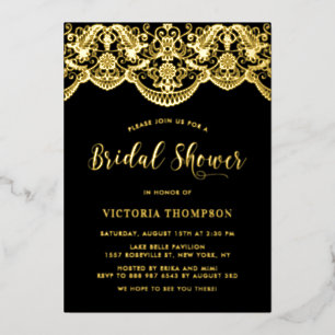 Black Elegant Floral Brocade Lace Brautparty Folieneinladung