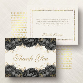 Black Elegant Floral Quinceanera Danke Karte