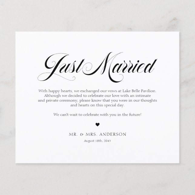 Black Elegant Gras Calligraphie Juste Marié Carte (Devant)