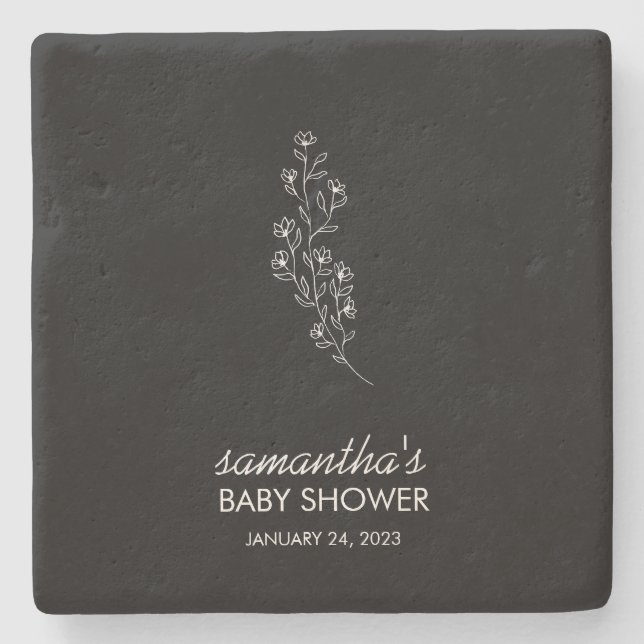 Black Elegant Line Art Flower Steinuntersetzer (Vorderseite)