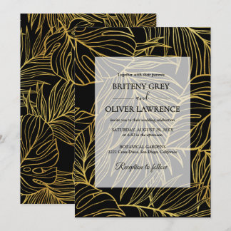 Black Elegant Minimal Leaf Hochzeit Einladung