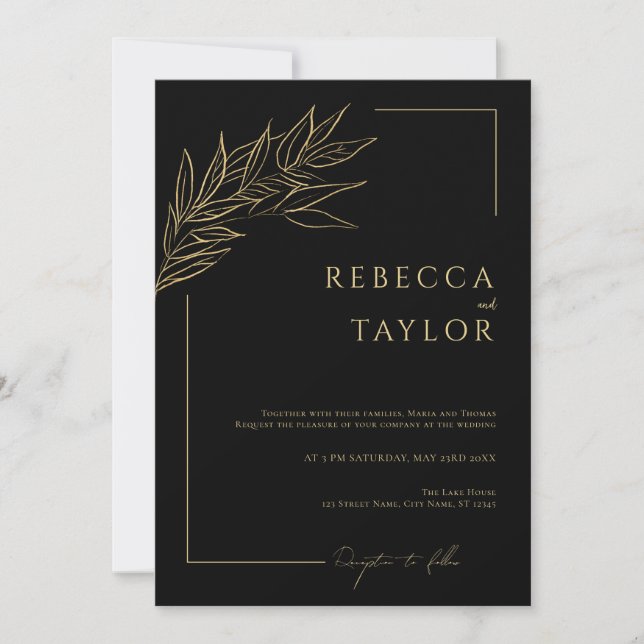 Black Elegant Minimal Wedding Einladung (Vorderseite)