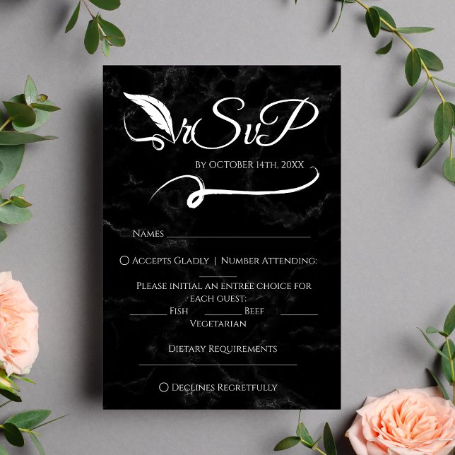 Black Elegant Minimalistisch Handwriting Wedding R RSVP Karte (Von Creator hochgeladen)