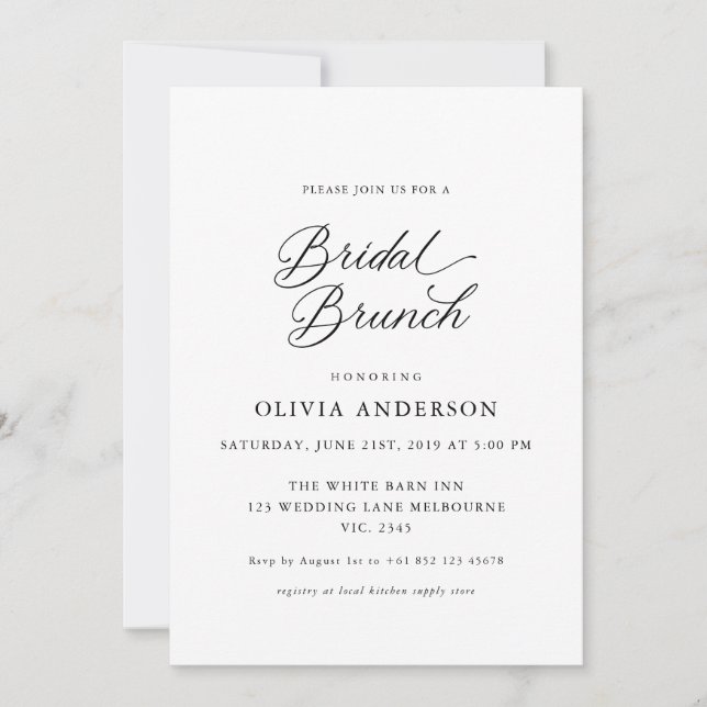 Black Elegant Modern Script Bridal Brunch Einladung (Vorderseite)