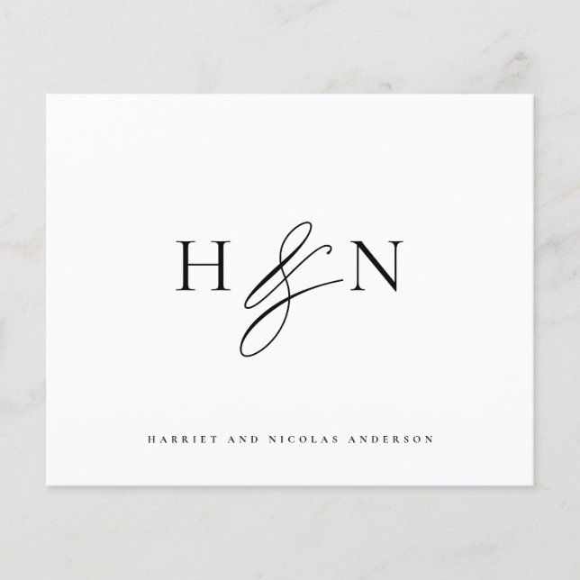 Black Elegant Monogram Wedding Dankeschön Card (Vorderseite)