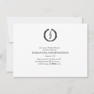 Black Elegant Monogram Wreath Wedding Rehearsal  Einladung