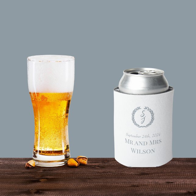 Black Elegant Monogram Wreath White Wedding Dosenkühler (Von Creator hochgeladen)