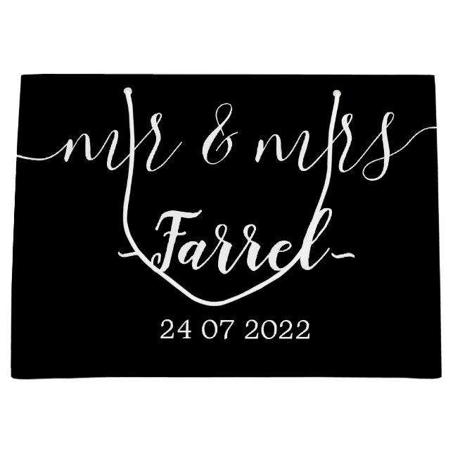 Black Elegant Mr. & Mrs. Wedding Day Geschenktasch Große Geschenktüte (Vorderseite)