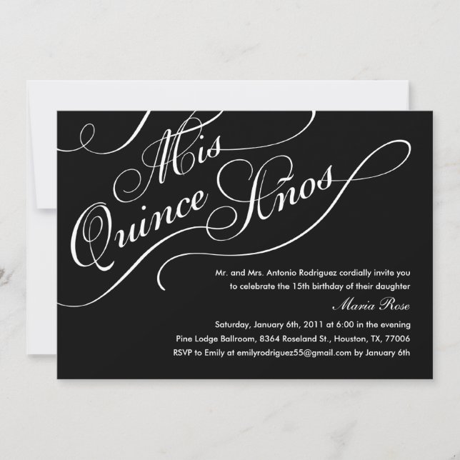Black Elegant Quinceanera Einladungen (Vorderseite)