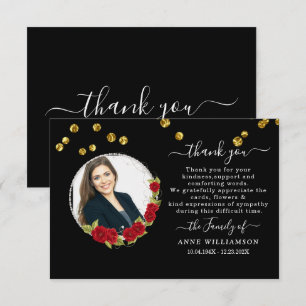 Black Elegant Red Floral Beerdigung Danke Karte