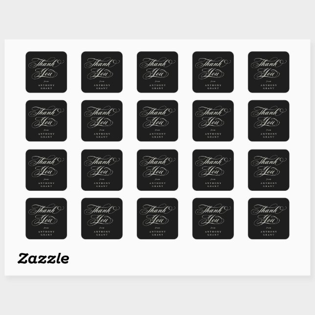 Black Elegant Script Abschluss Vielen Dank Quadratischer Aufkleber (Blatt)