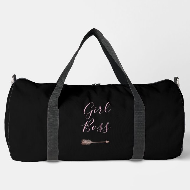 Black Elegant Script Girl Boss Duffle Bag (Vorderseite)