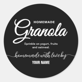 Black Elegant Script hausgemachte Granola Label Runder Aufkleber