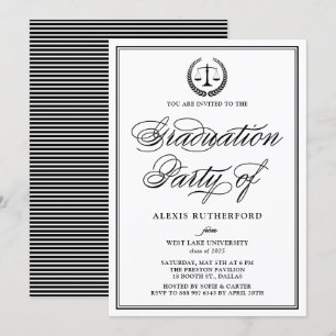 Black Elegant Script Law School Graduation Party Einladung