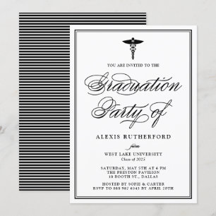 Black Elegant Script Medical School Abschluss Einladung