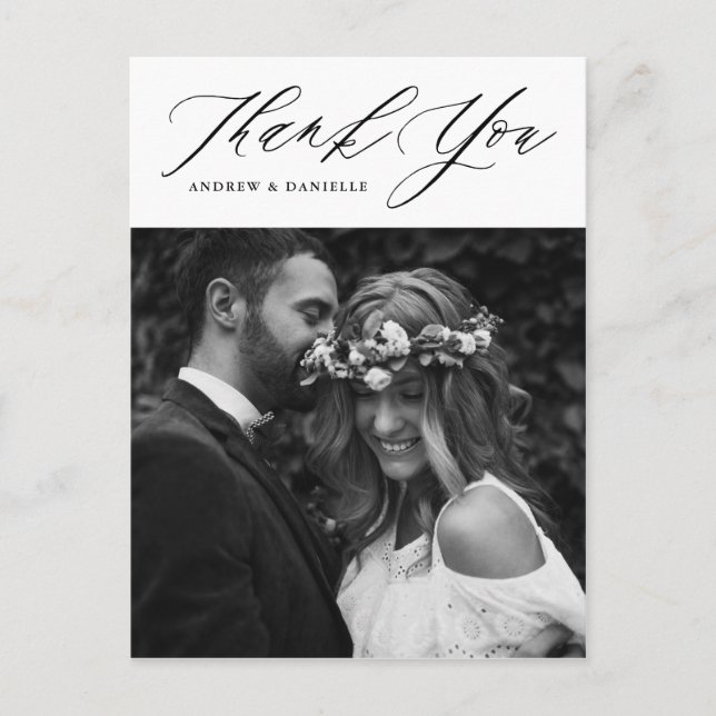 Black Elegant Script Vertikale Hochzeit Vielen Dan Postkarte (Vorderseite)