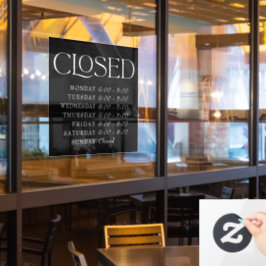 Black Elegant Serif Closed Sign Store Stunden Fensteraufkleber