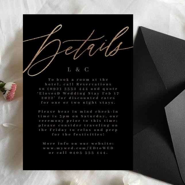 Black Elegant Simple Gold Wedding Details Card RSVP Karte (Von Creator hochgeladen)