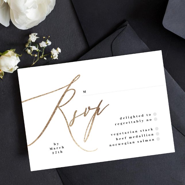 Black Elegant Simple Gold Wedding RSVP Card Karte (Von Creator hochgeladen)