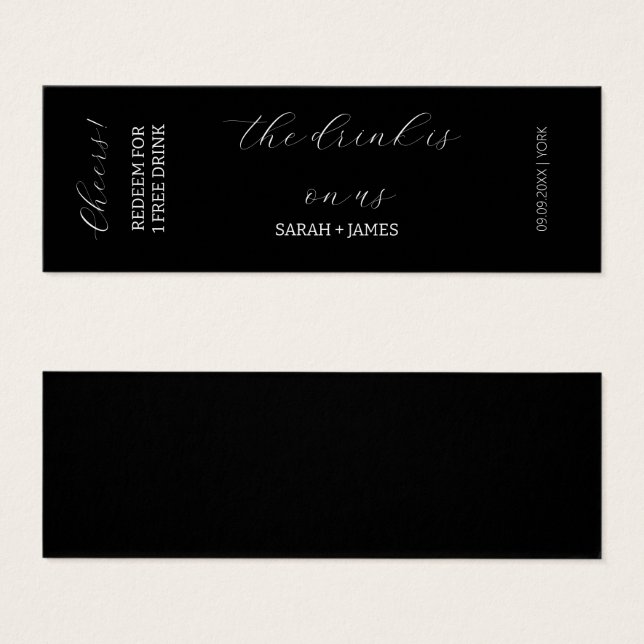 Black Elegant Wedding Cheers Drink Ticket Voucher (Vorne & Hinten)