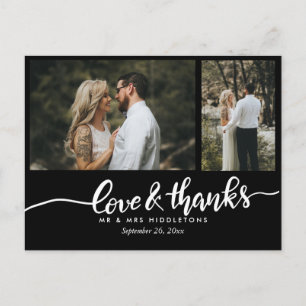 Black Elegant Wedding Liebe und Danke Script Postkarte