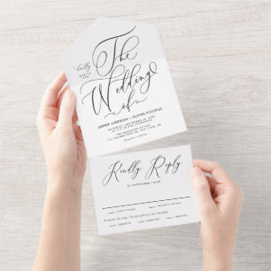 Black Elegant Whimsical Calligraphy Wedding All In One Einladung